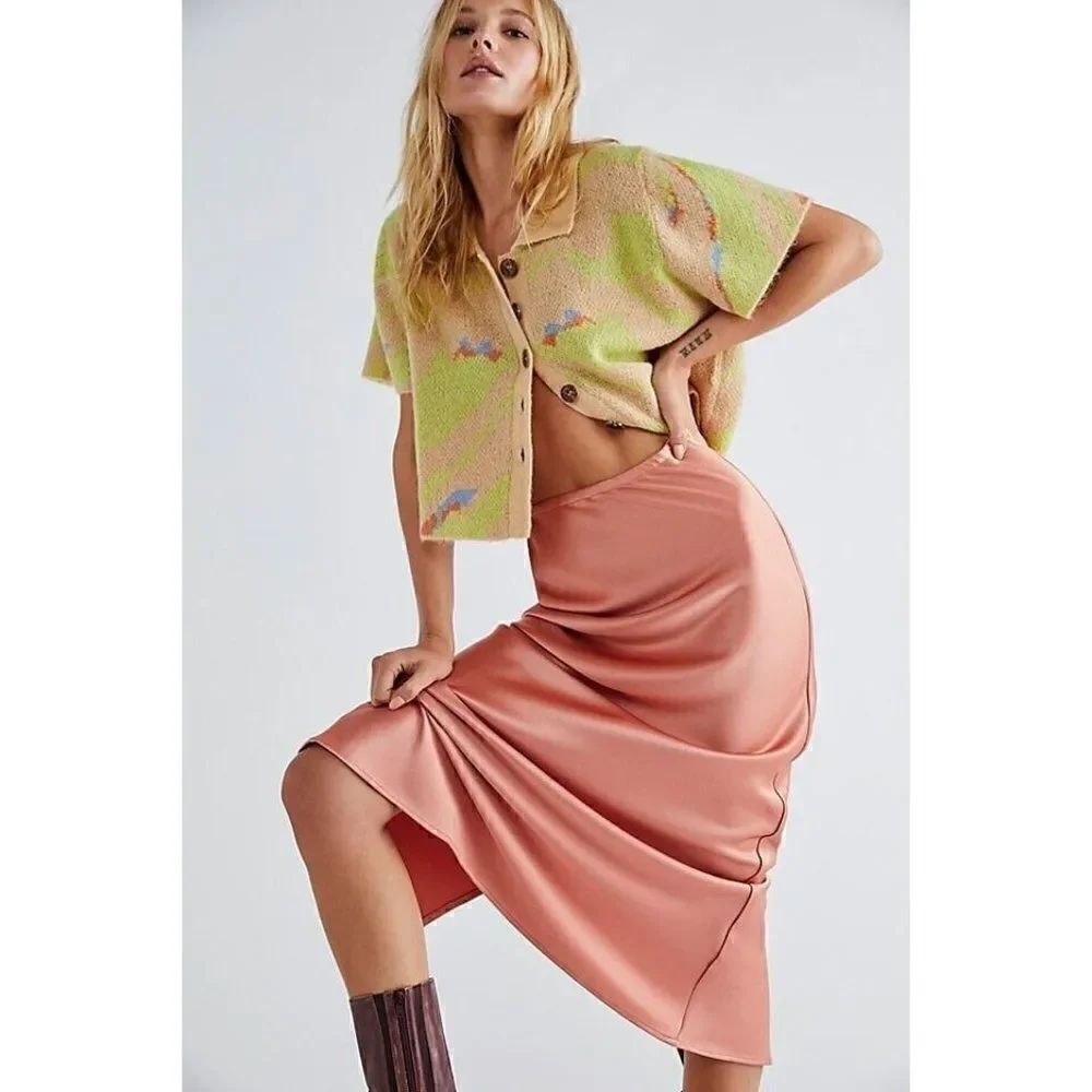 NWT FREE PEOPLE X CIAO LUCIA Sz S CONCETTA MIDI SKIRT IN BLUSH
